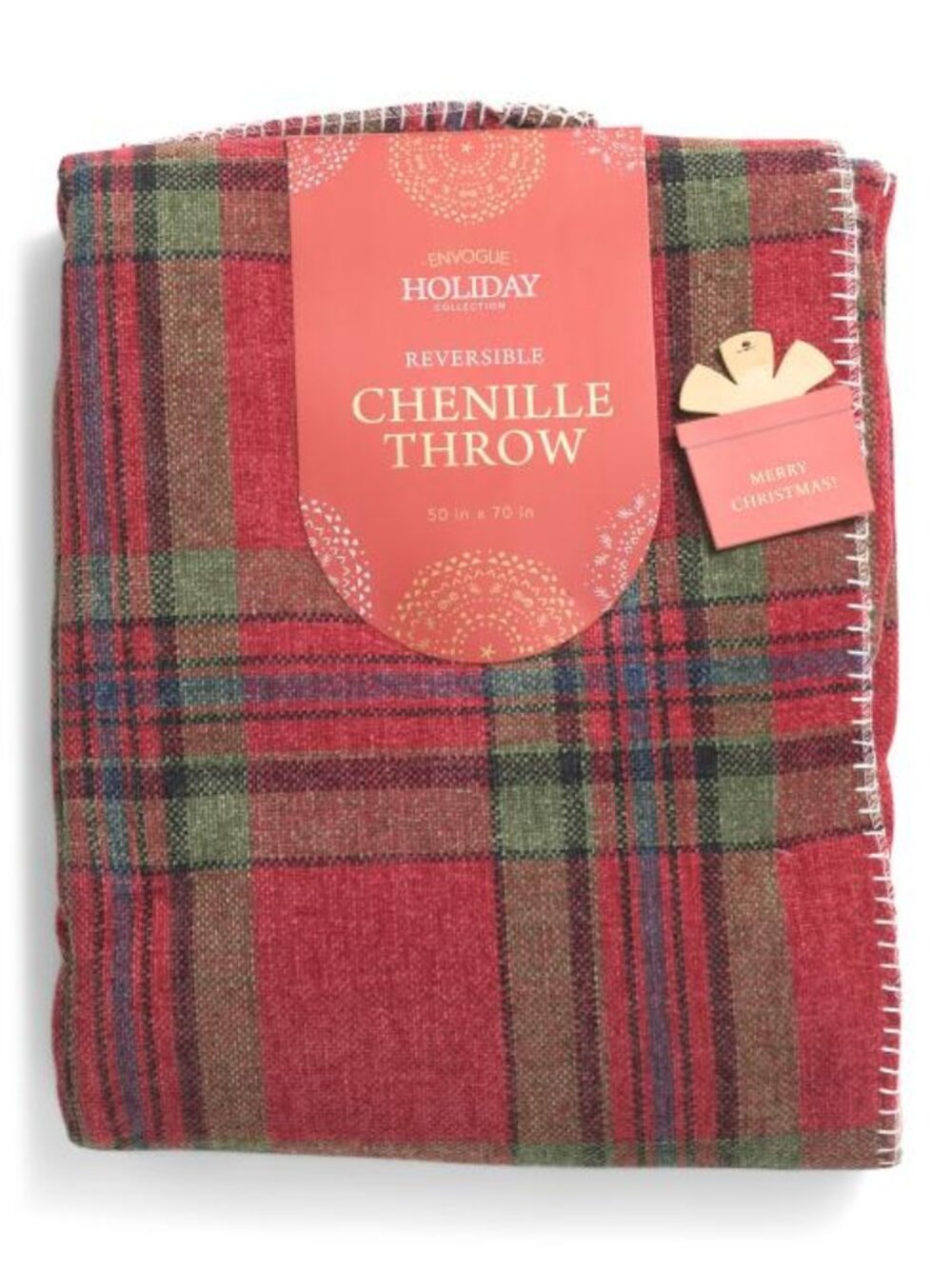 ENVOGUE Chenille Plaid Faux Rabbit Fur Reversible Throw